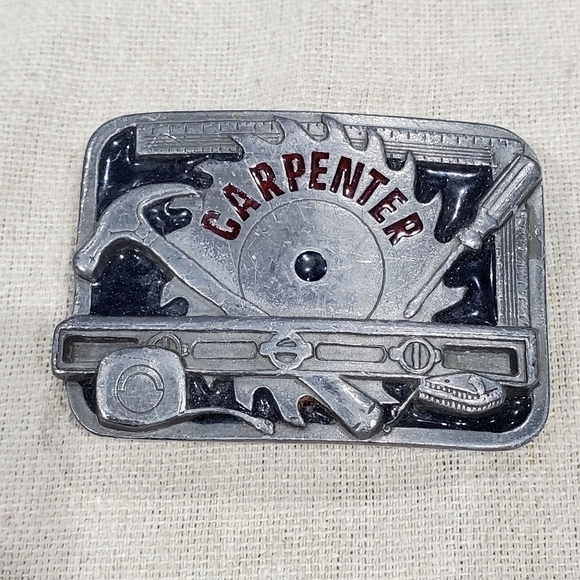 VINTAGE CARPENTER BELT BUCKLE SILVER METAL C&J INC 1994 - Picture 1 of 10